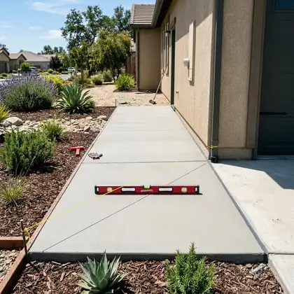 Level concrete walkway after leveling repair with joints re-caulked