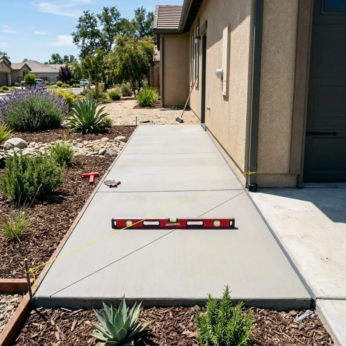 Level concrete walkway after leveling repair with joints re-caulked